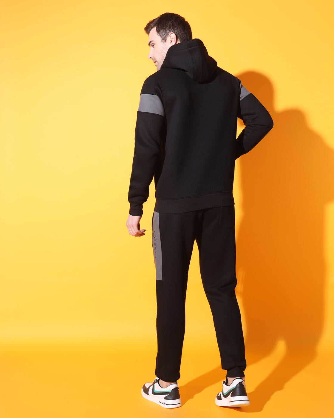 Shadow Slate: Unisex Black Track Suit with Timeless Deep Grey Accents