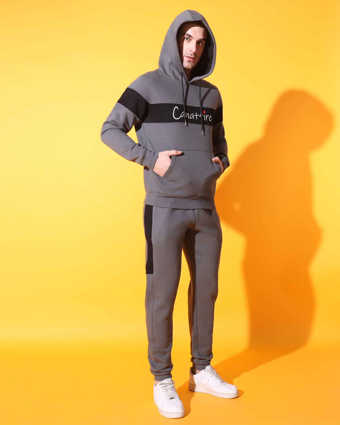 Shadow Slate: Unisex Deep Grey Track Suit with Timeless Black Accents