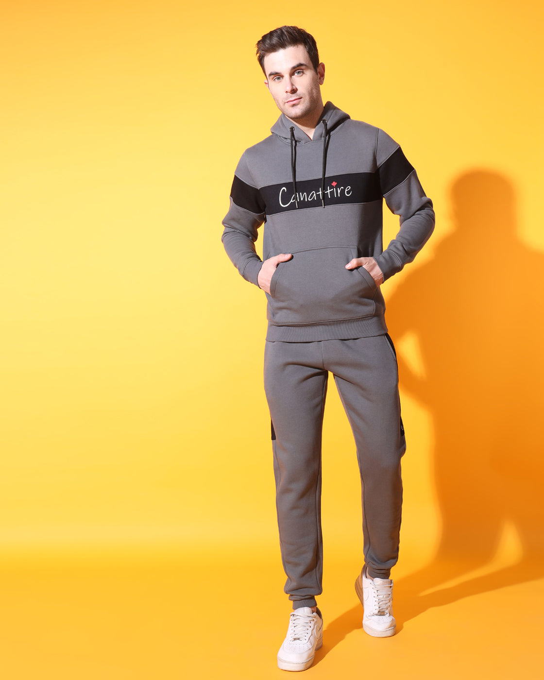 Shadow Slate: Unisex Deep Grey Track Suit with Timeless Black Accents