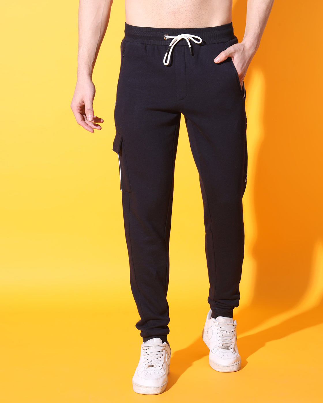 Stealth Navy Unisex Track Suit: Hoodie with Concealed Zip Pocket and Cut & Sew Details