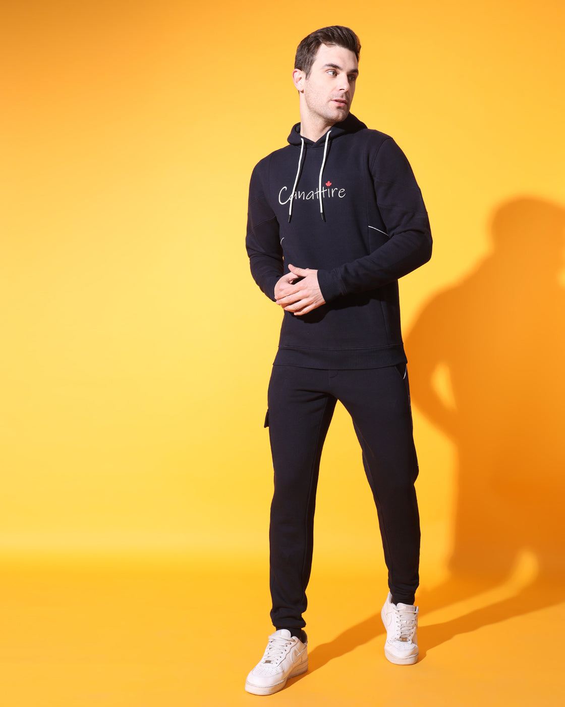 Stealth Navy Unisex Track Suit: Hoodie with Concealed Zip Pocket and Cut & Sew Details