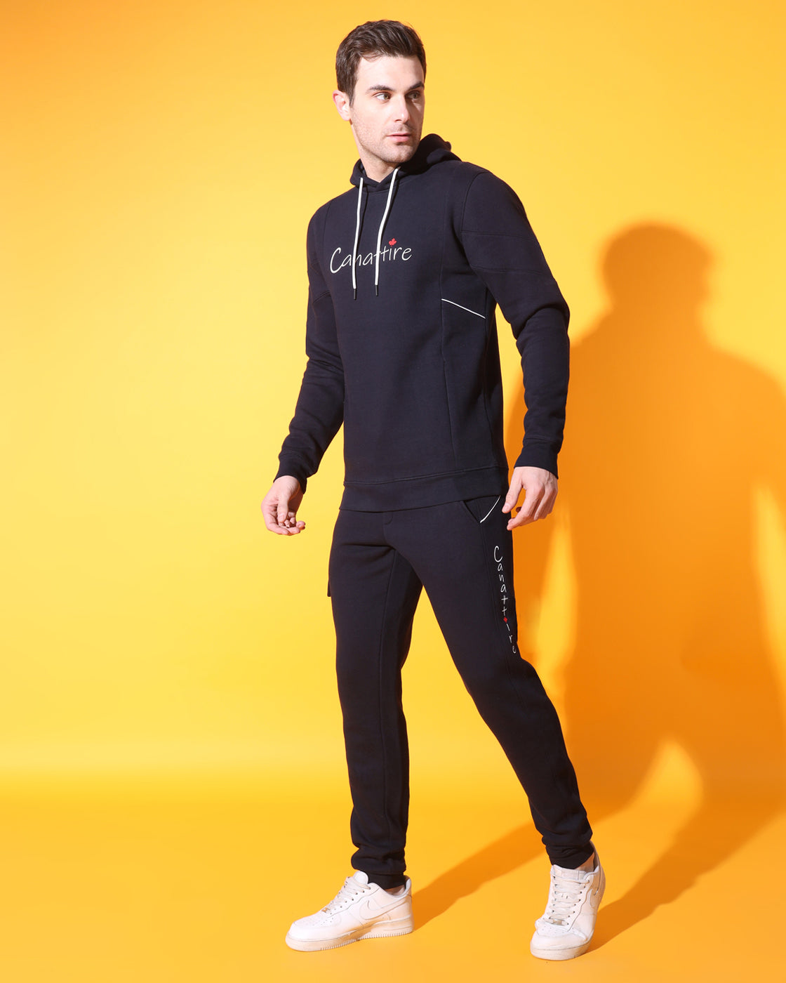 Stealth Navy Unisex Track Suit: Hoodie with Concealed Zip Pocket and Cut & Sew Details