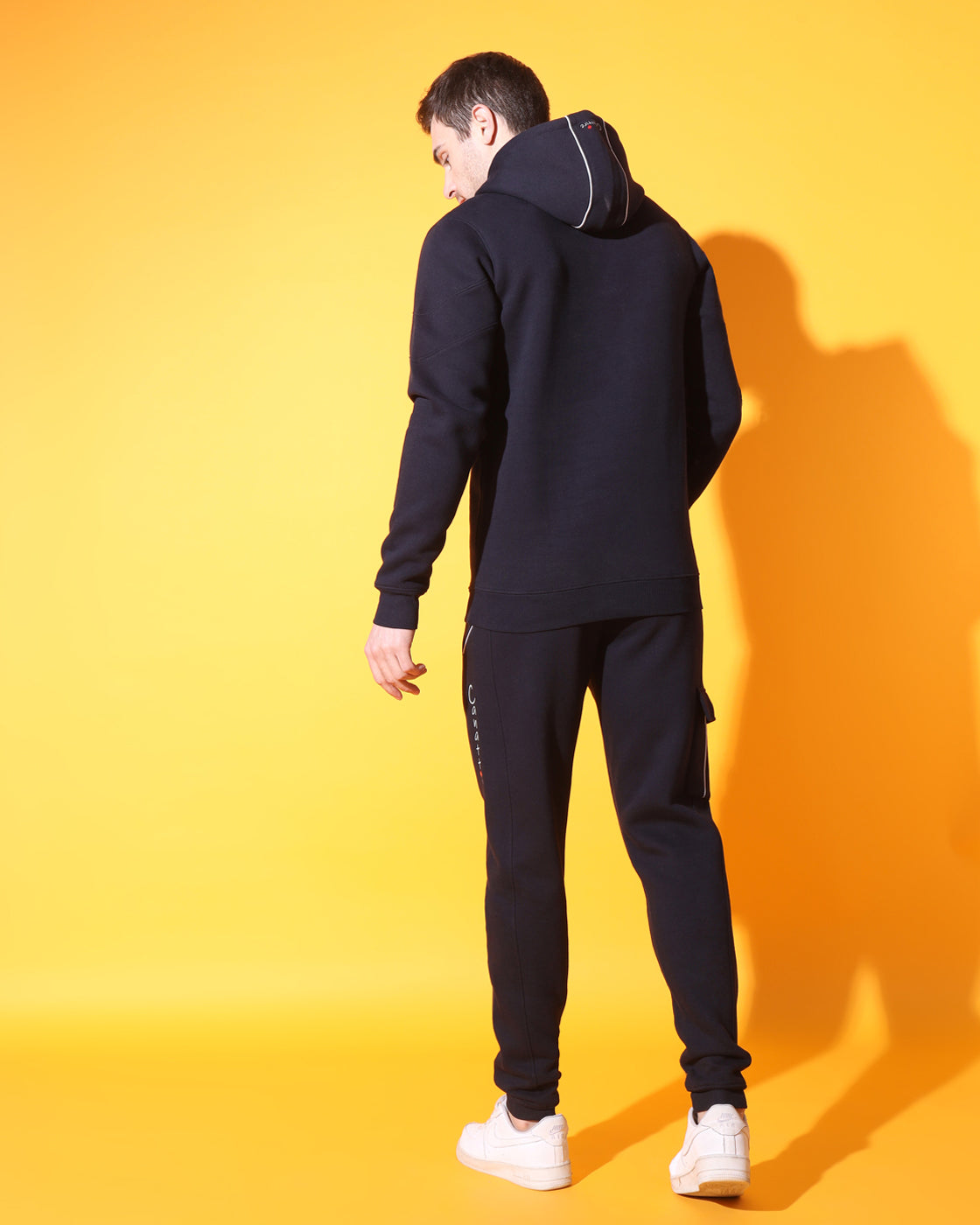 Stealth Navy Unisex Track Suit: Hoodie with Concealed Zip Pocket and Cut & Sew Details