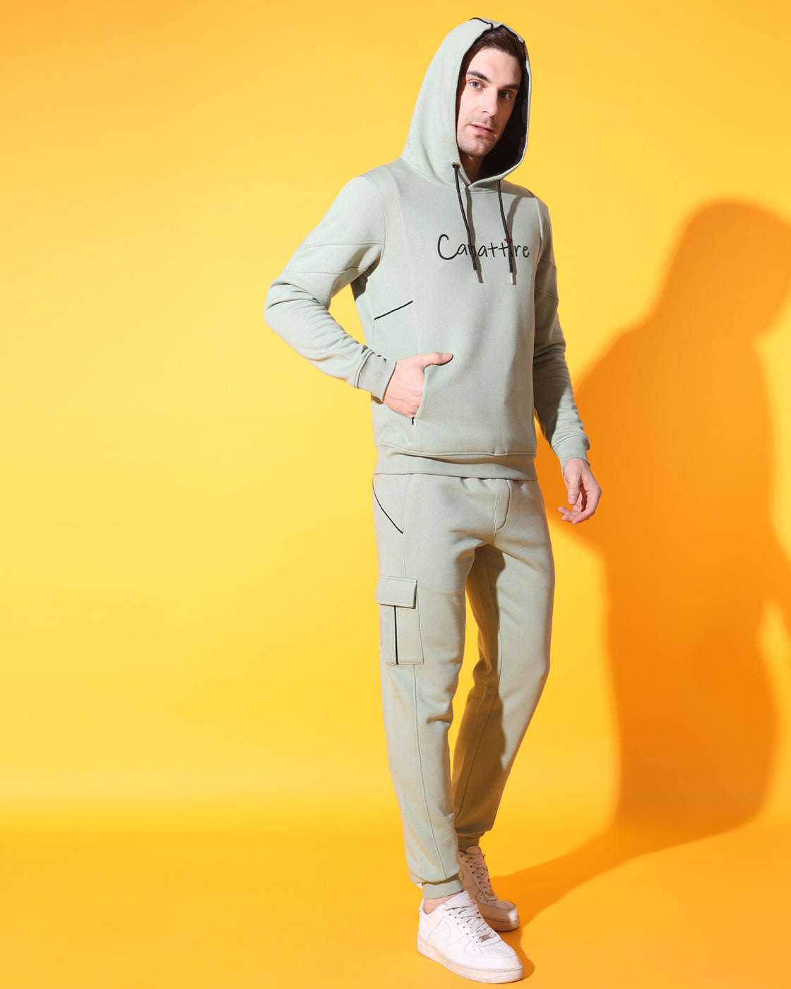 StealthFit Pistachio Green : Unisex Track Suit with Concealed Zip Pocket Hoodie and Cut & Sew Detail