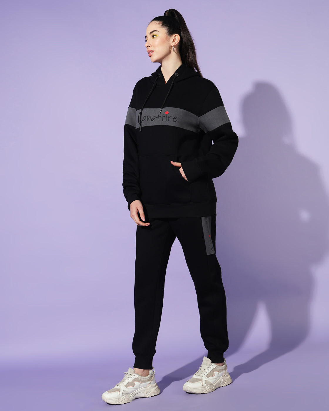 Shadow Slate: Unisex Black Track Suit with Timeless Deep Grey Accents