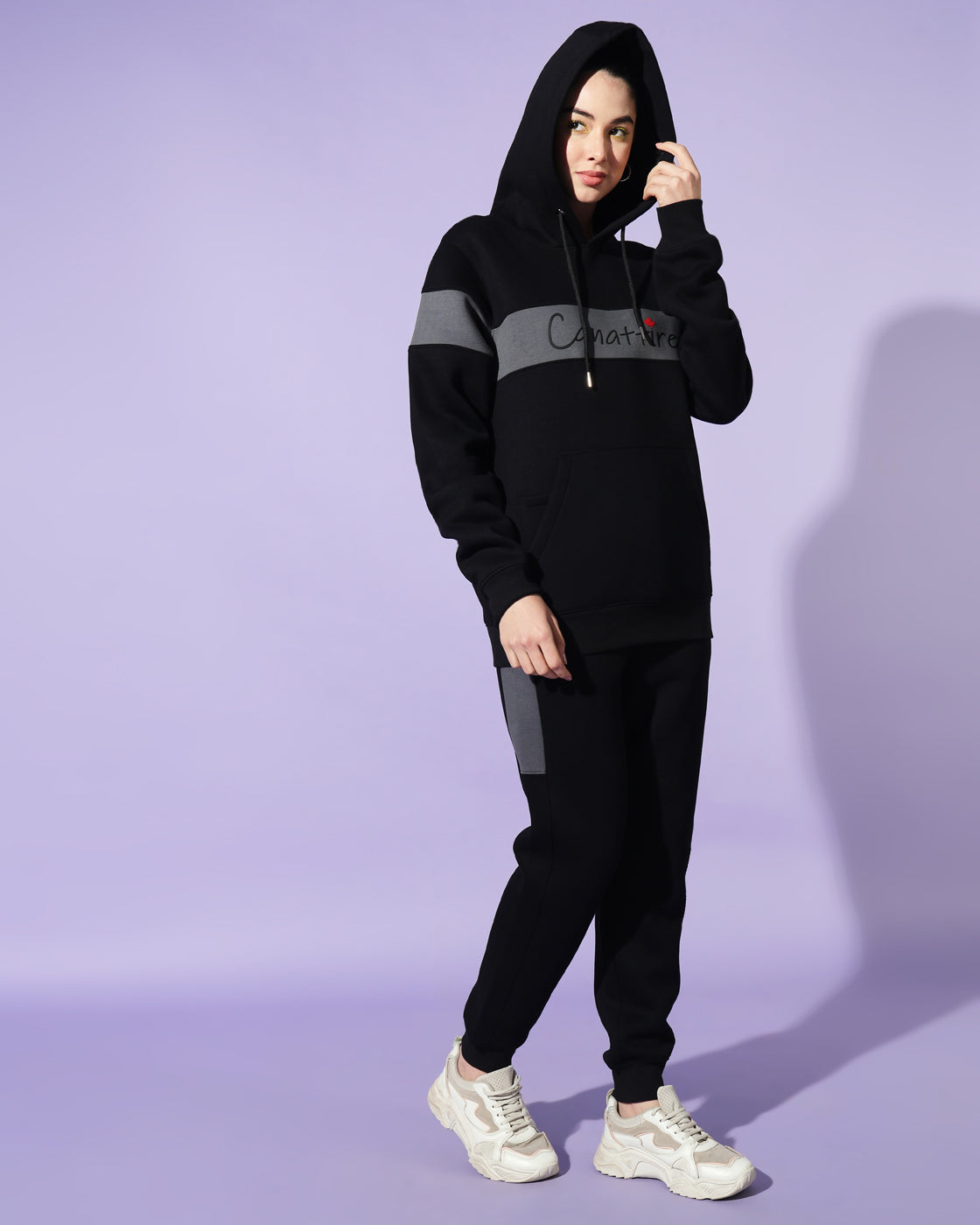 Shadow Slate: Unisex Black Track Suit with Timeless Deep Grey Accents