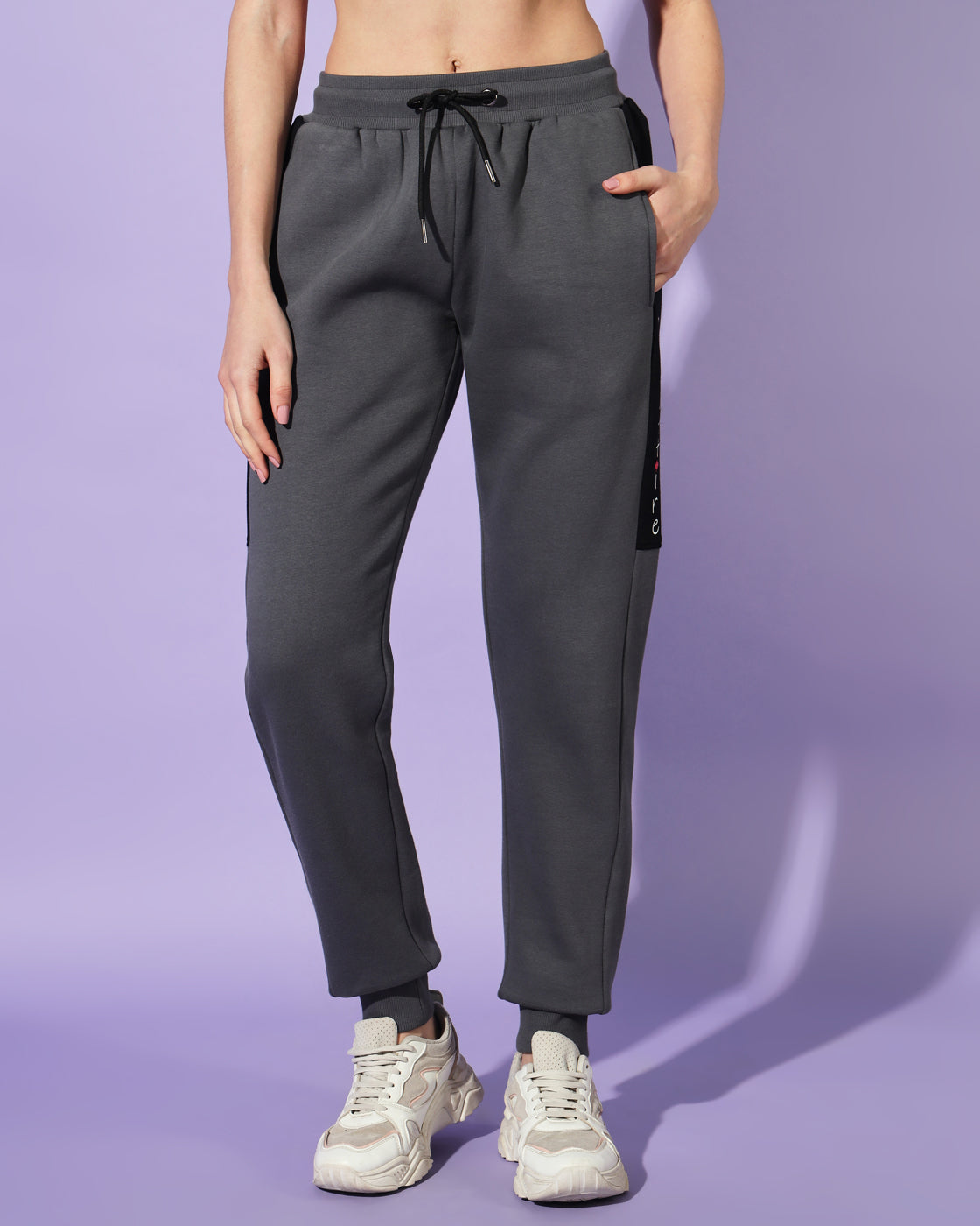 Shadow Slate: Unisex Deep Grey Track Suit with Timeless Black Accents