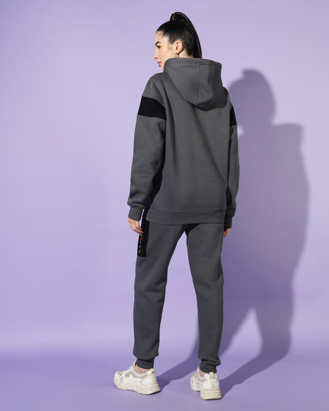 Shadow Slate: Unisex Deep Grey Track Suit with Timeless Black Accents